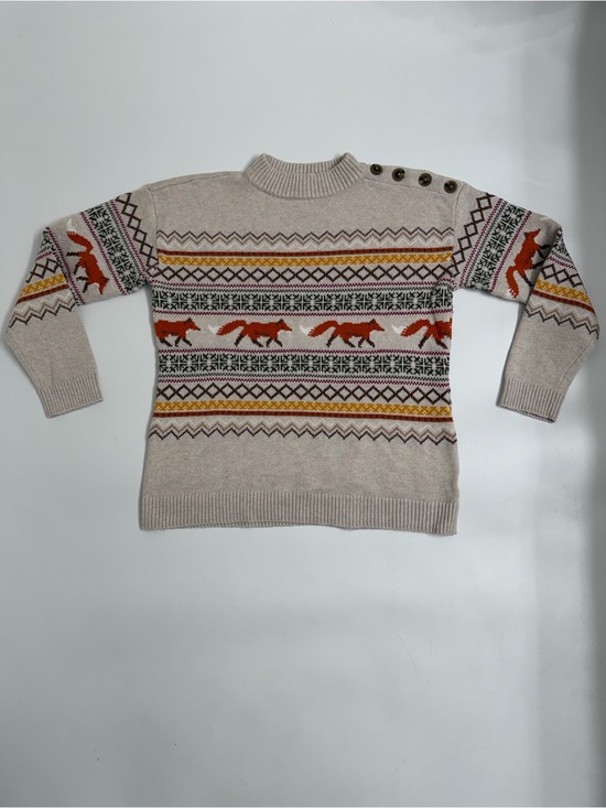Talbots Sweaters - Talbots Fox Fair Isle Mock Neck Sweater Medium Button Shoulder Cottagecore Fall